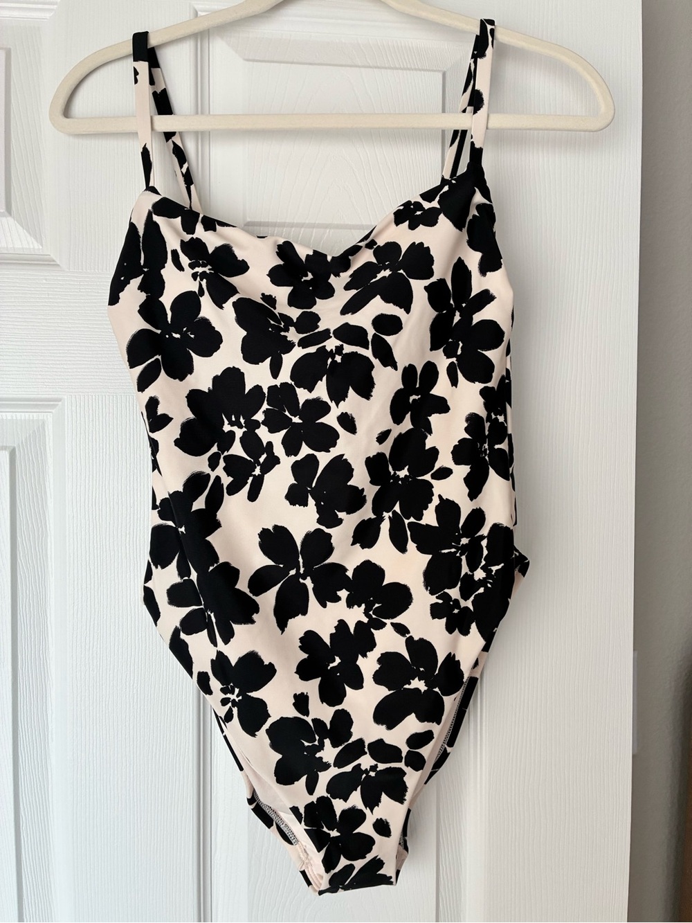 Shade & Shore Black Floral One-Piece Swimsuit on Cream